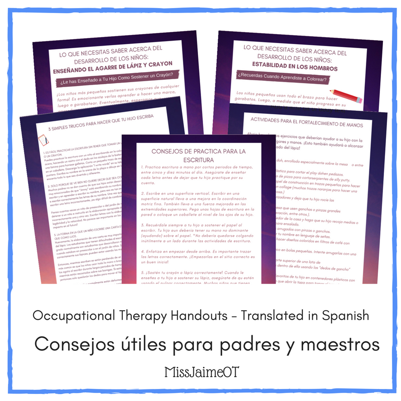 OT Handouts for Parents, Teachers, and Therapists Translated in Spanish